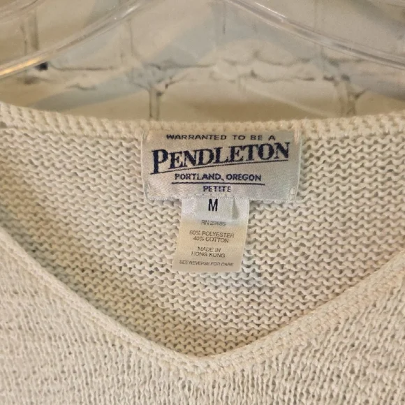 Pendleton Vintage Blue Striped V-Neck Cotton Blend Coastal Sweater Size MP - Picture 2 of 5